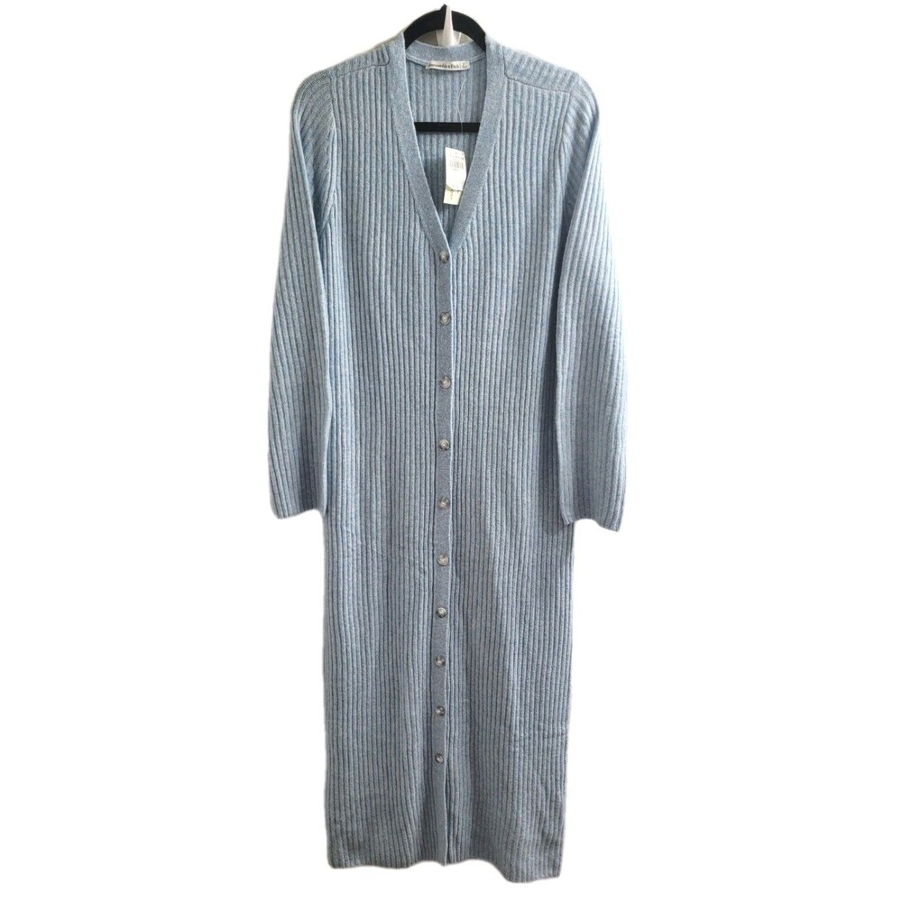 Abercrombie & Fitch Kathleen Post Long Ribbed Cardigan Dress Blue ST Button Up